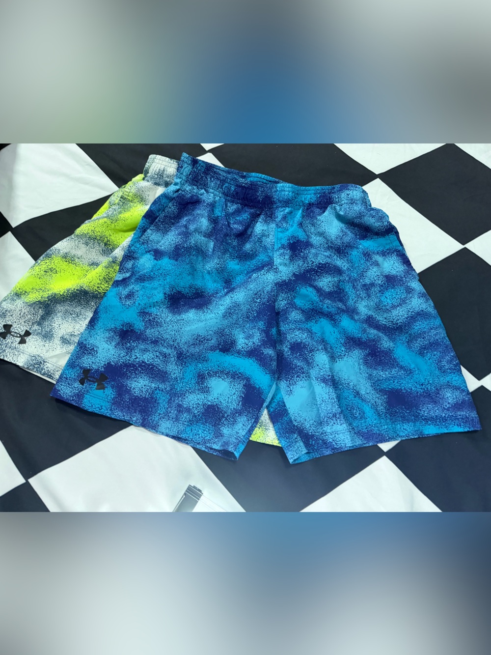 Under Armour Bright Blue and Lime, Green Athletic  Boys Shorts